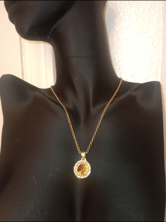Lia Sophia Jewelry - Lia Sophia Gold-Tone Crystal Circle Pendant Necklace With Amber Gemstone